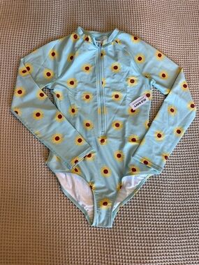 Old Navy Light Blue Sunflower Zip-Up Rash Guard